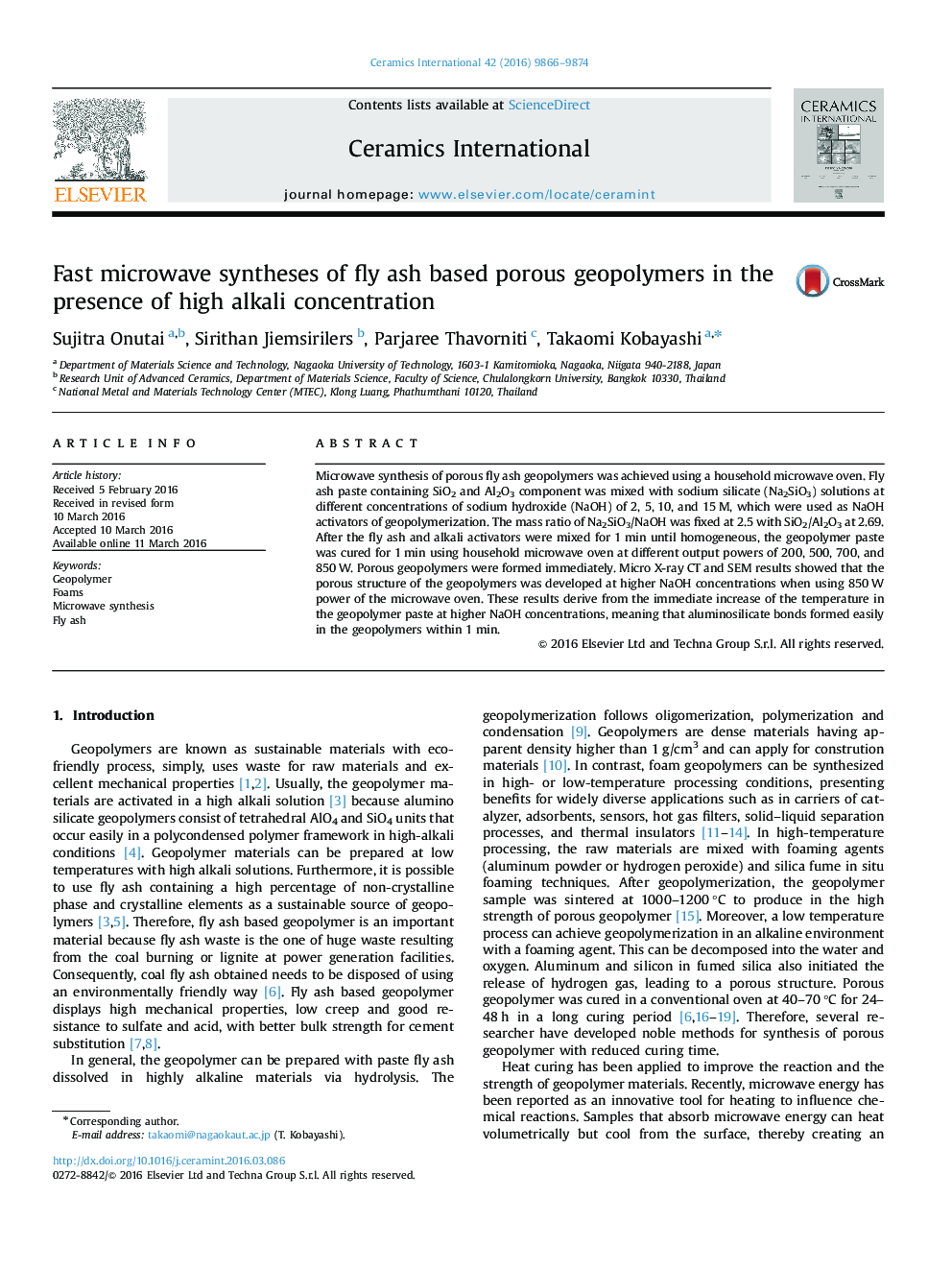 Fast microwave syntheses of fly ash based porous geopolymers in the presence of high alkali concentration