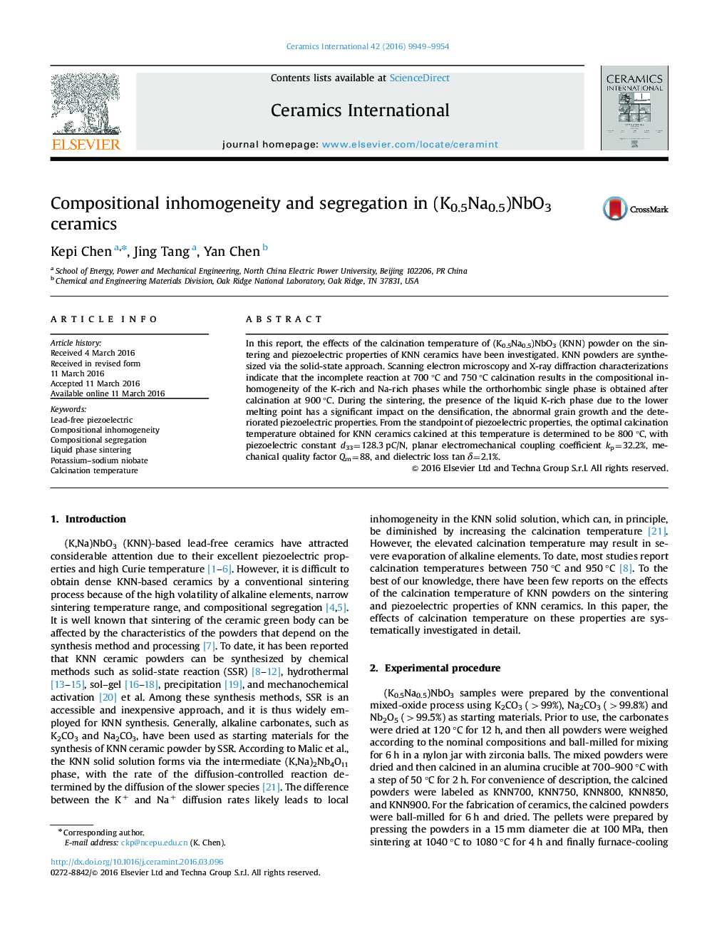 Compositional inhomogeneity and segregation in (K0.5Na0.5)NbO3 ceramics