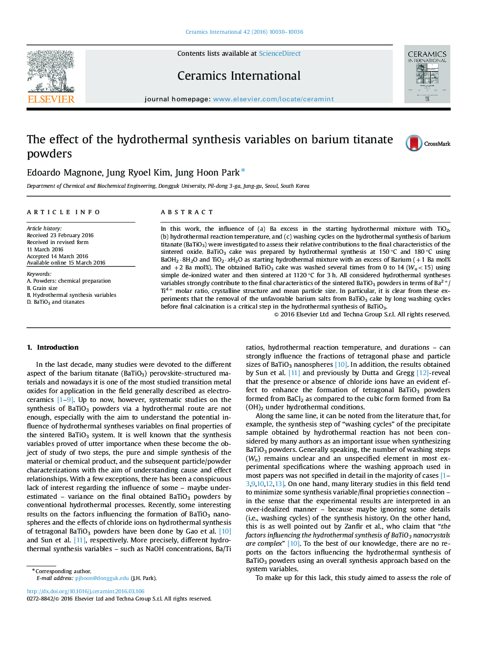 The effect of the hydrothermal synthesis variables on barium titanate powders