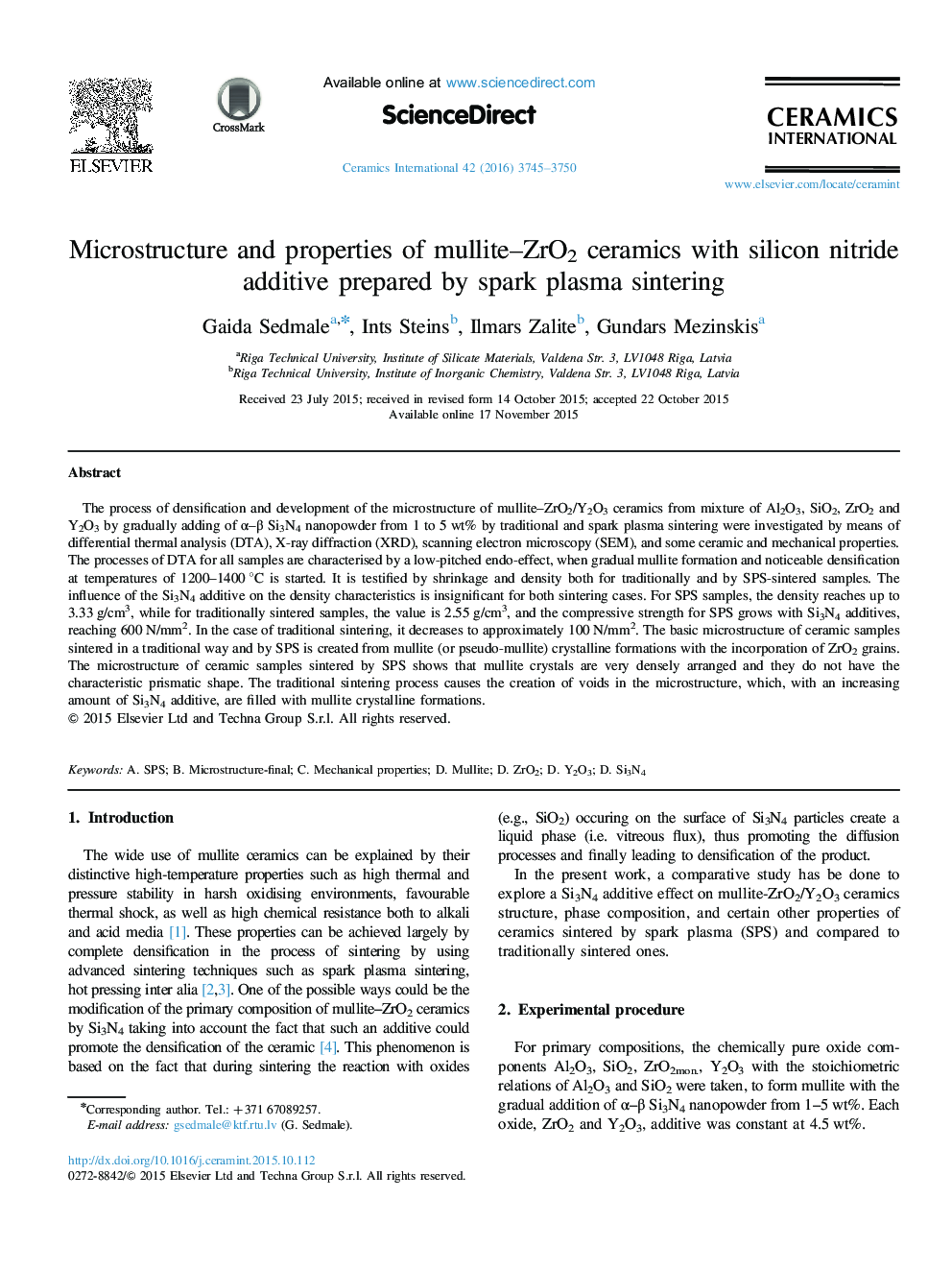 Microstructure and properties of mullite–ZrO2 ceramics with silicon nitride additive prepared by spark plasma sintering