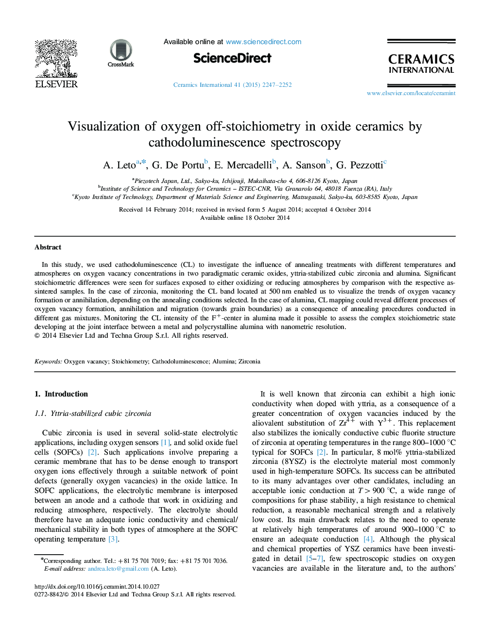 عکس صفحه اول مقاله: Visualization of oxygen off-stoichiometry in oxide ceramics by cathodoluminescence spectroscopy Visualization of oxygen off-stoichiometry in oxide ceramics by cathodoluminescence spectroscopy