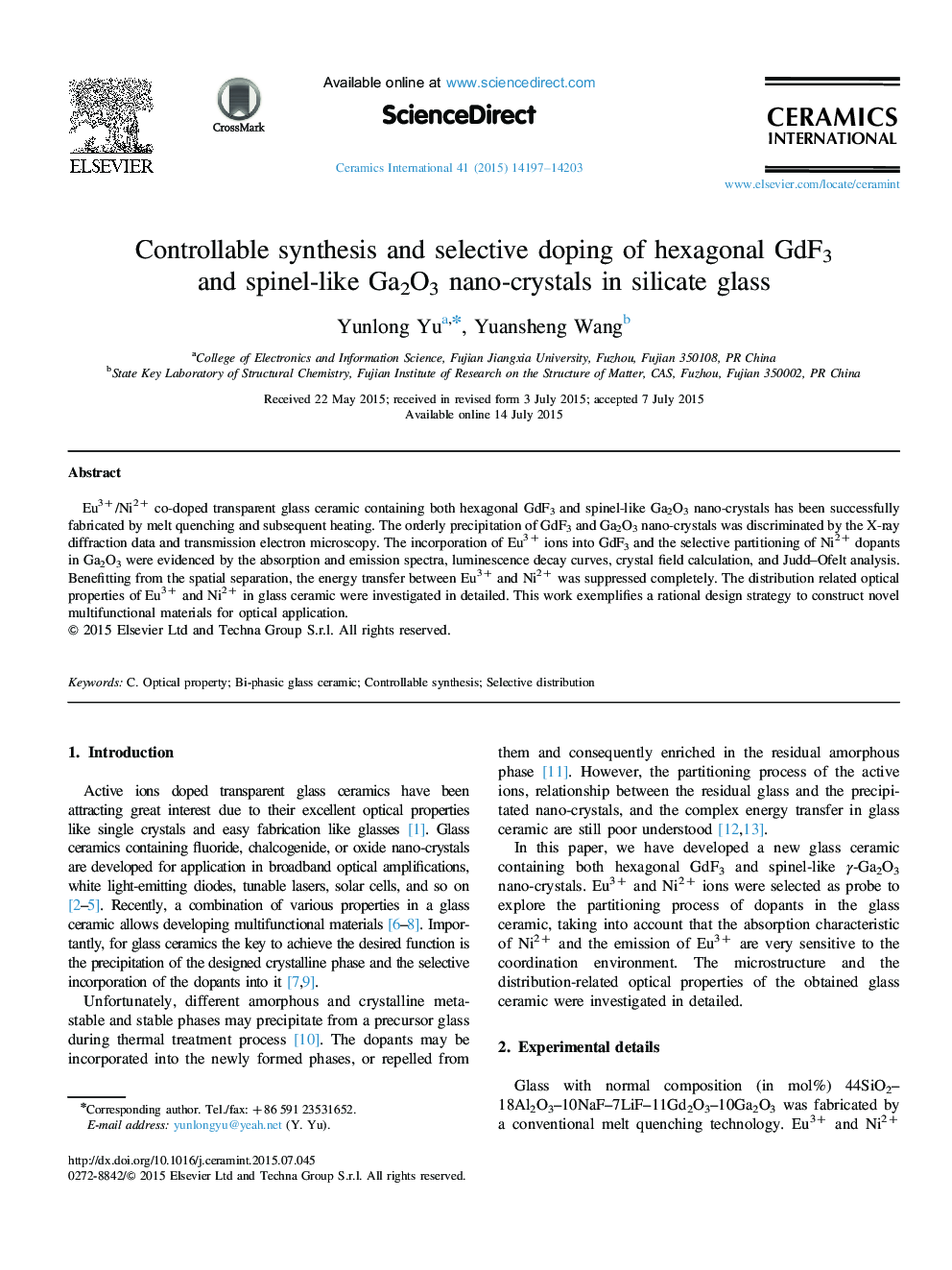 Controllable synthesis and selective doping of hexagonal GdF3 and spinel-like Ga2O3 nano-crystals in silicate glass