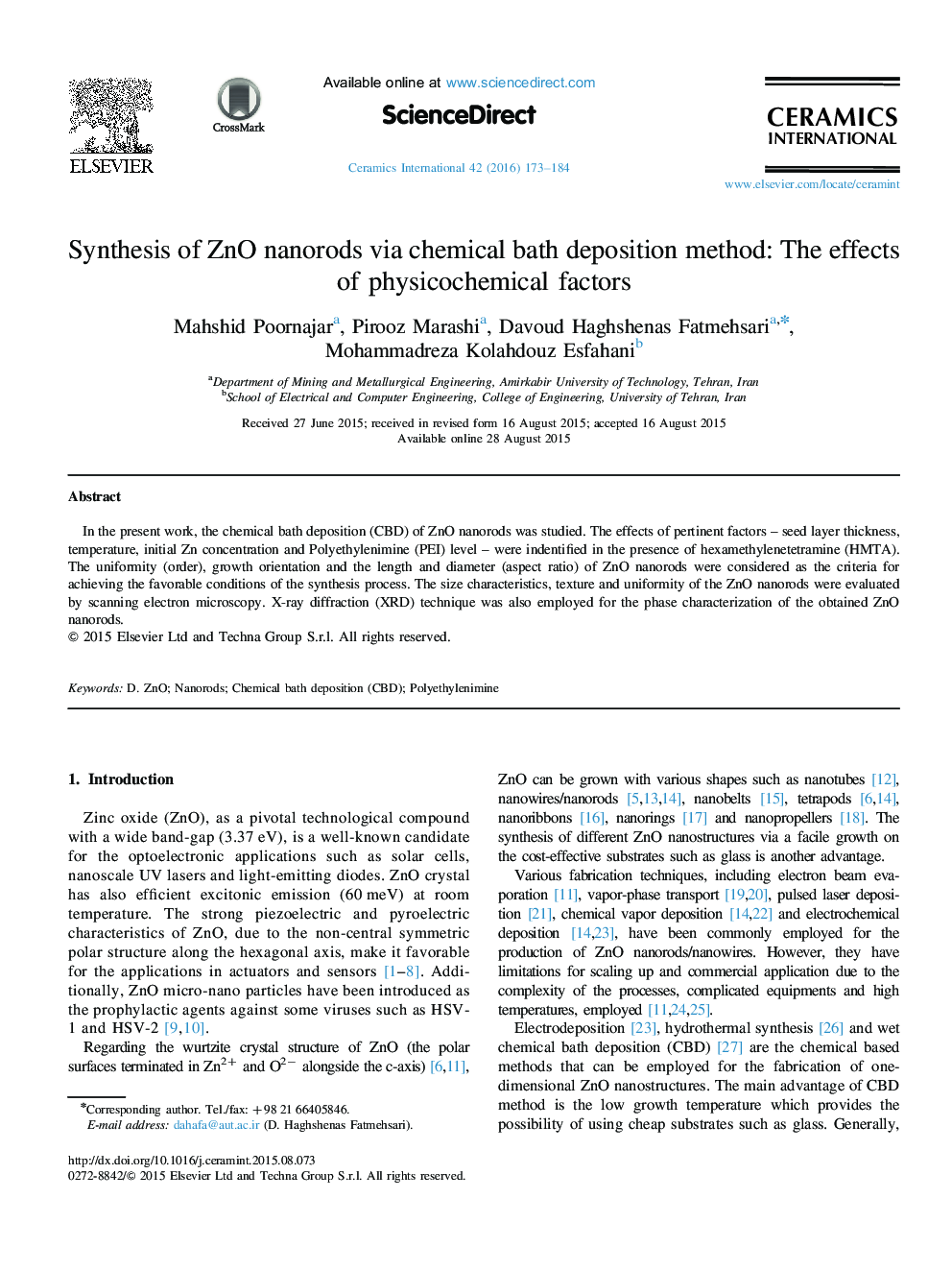 Synthesis of ZnO nanorods via chemical bath deposition method: The effects of physicochemical factors