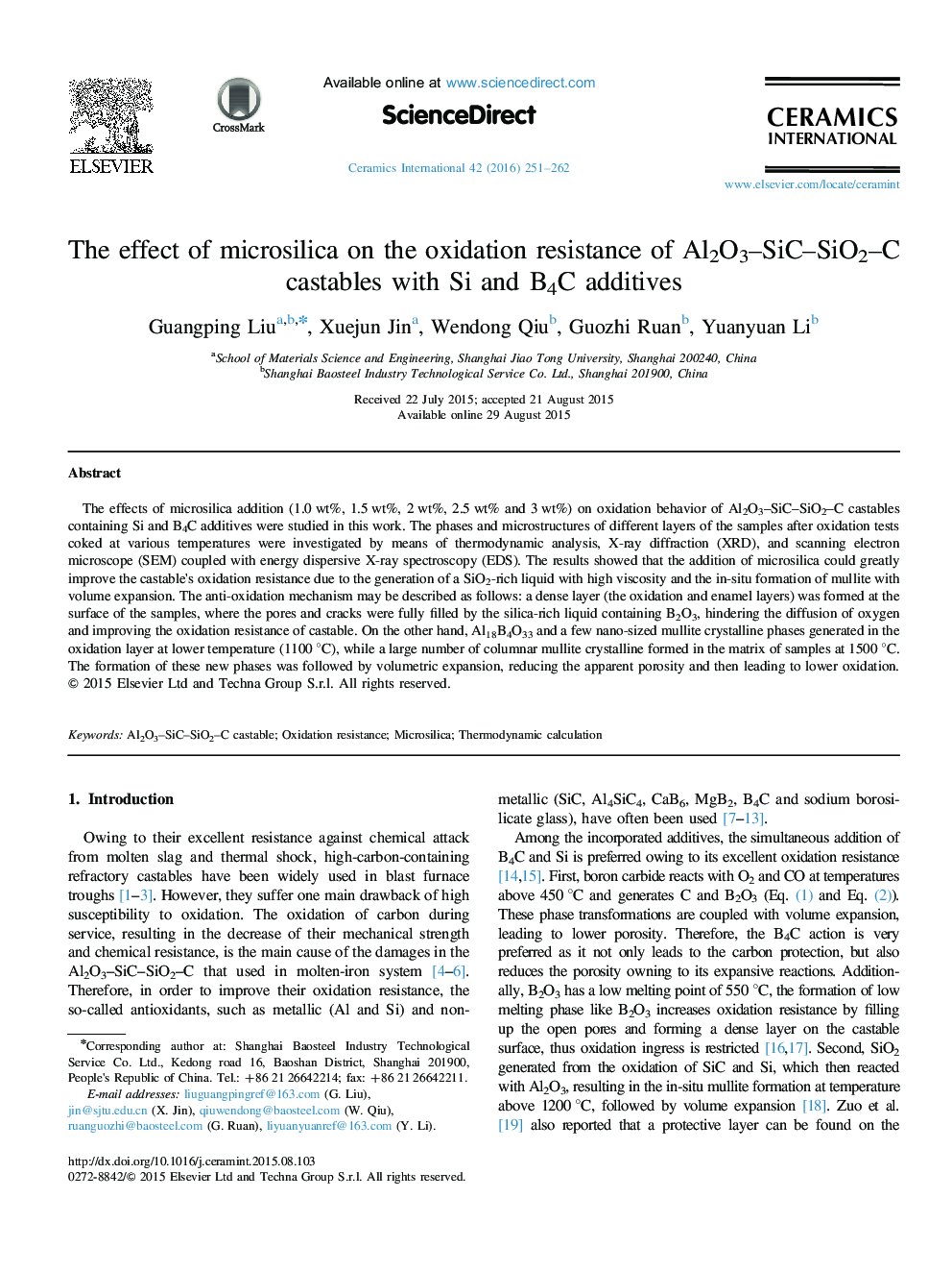 The effect of microsilica on the oxidation resistance of Al2O3-SiC-SiO2-C castables with Si and B4C additives