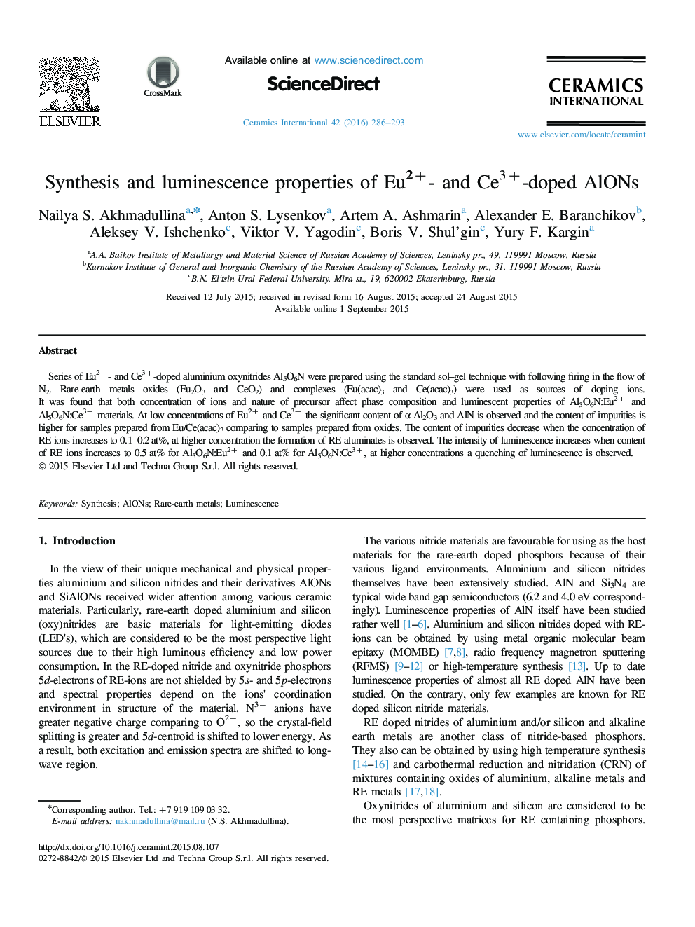 Synthesis and luminescence properties of Eu2+- and Ce3+-doped AlONs