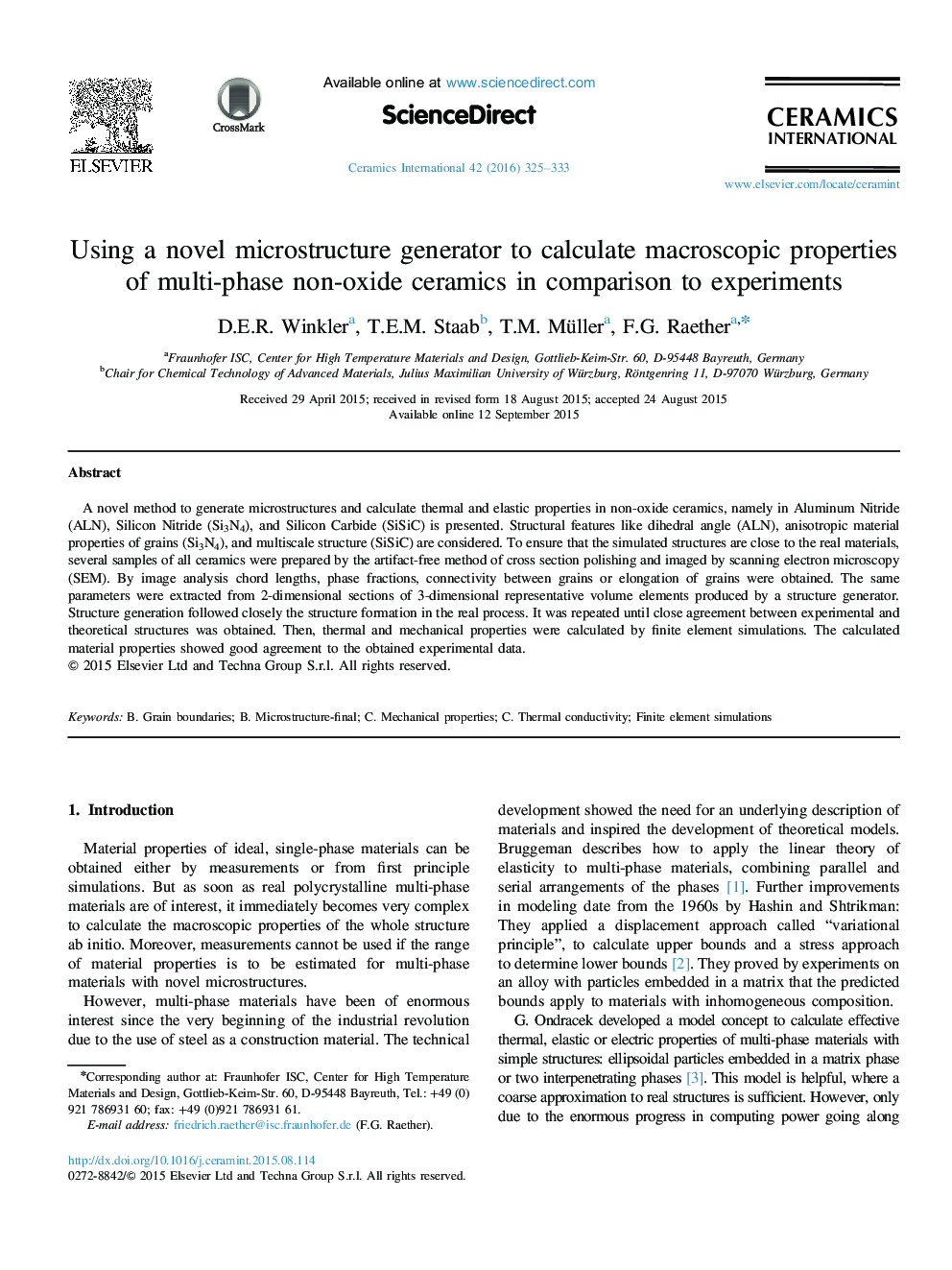 Using a novel microstructure generator to calculate macroscopic properties of multi-phase non-oxide ceramics in comparison to experiments