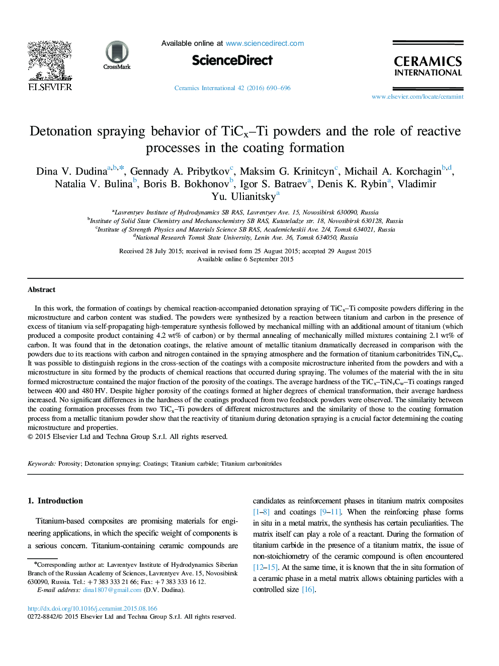 Detonation spraying behavior of TiCx–Ti powders and the role of reactive processes in the coating formation
