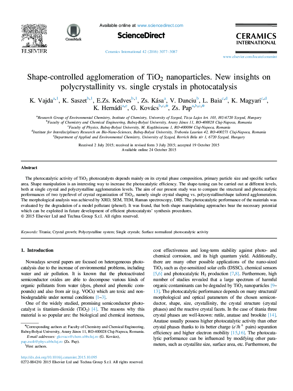 Shape-controlled agglomeration of TiO2 nanoparticles. New insights on polycrystallinity vs. single crystals in photocatalysis