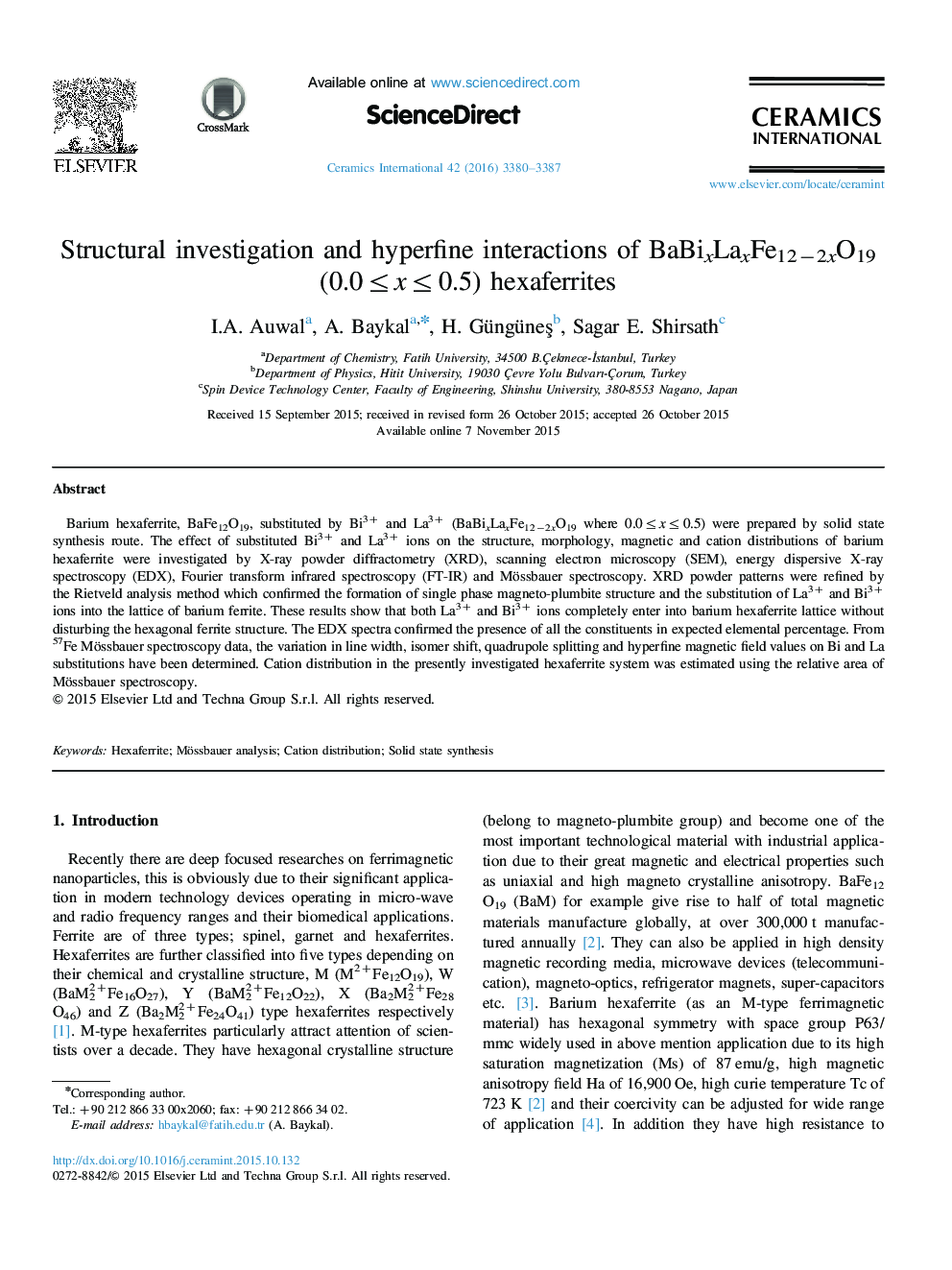 Structural investigation and hyperfine interactions of BaBixLaxFe12−2xO19 (0.0≤x≤0.5) hexaferrites