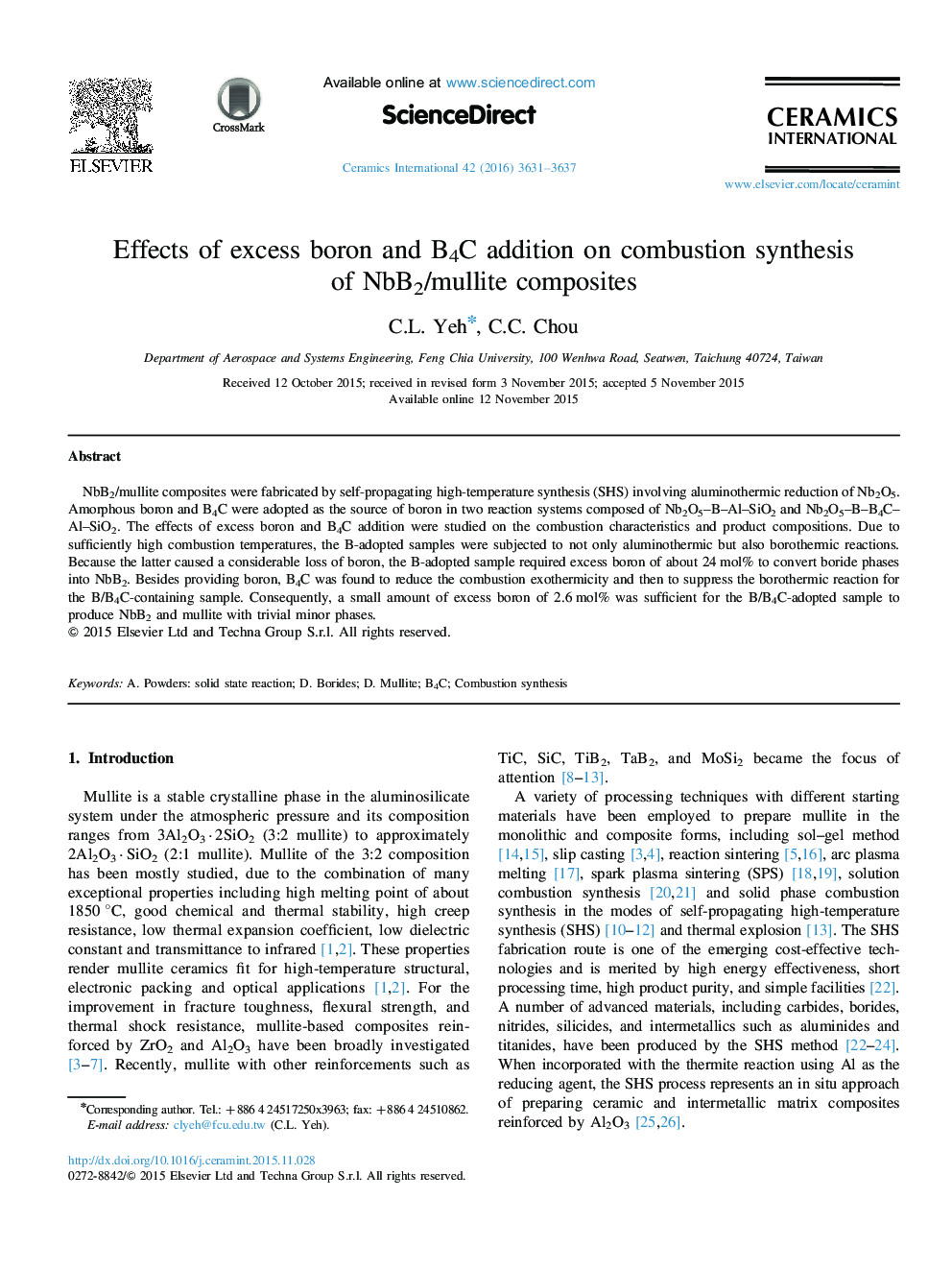 Effects of excess boron and B4C addition on combustion synthesis of NbB2/mullite composites