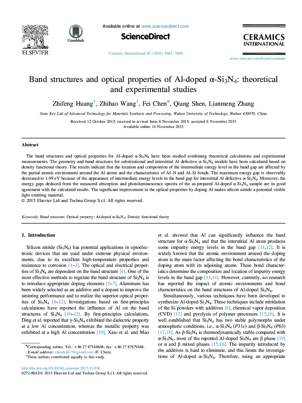 Band structures and optical properties of Al-doped α-Si3N4: theoretical and experimental studies