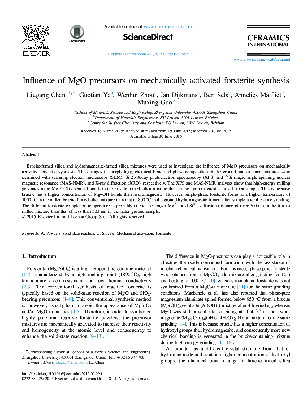 Influence of MgO precursors on mechanically activated forsterite synthesis