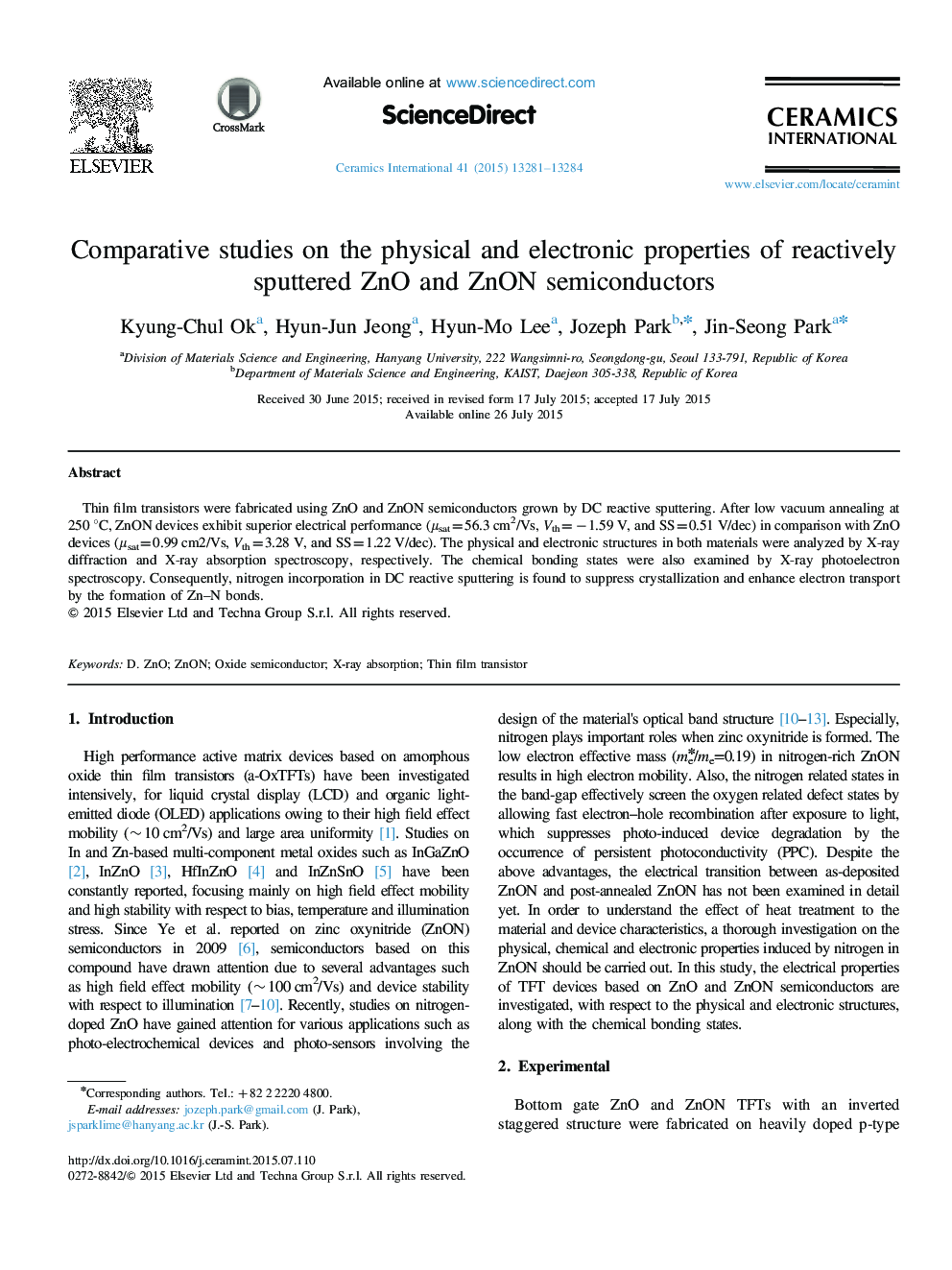 Comparative studies on the physical and electronic properties of reactively sputtered ZnO and ZnON semiconductors