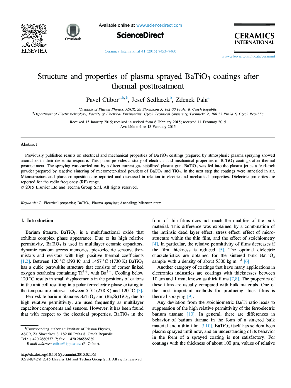 Structure and properties of plasma sprayed BaTiO3 coatings after thermal posttreatment