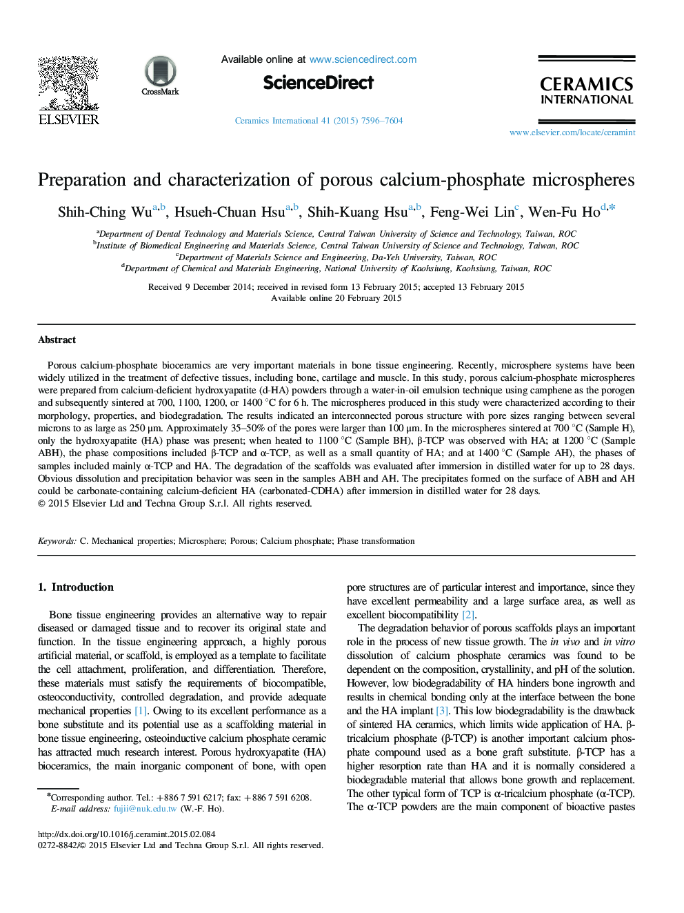 Preparation and characterization of porous calcium-phosphate microspheres