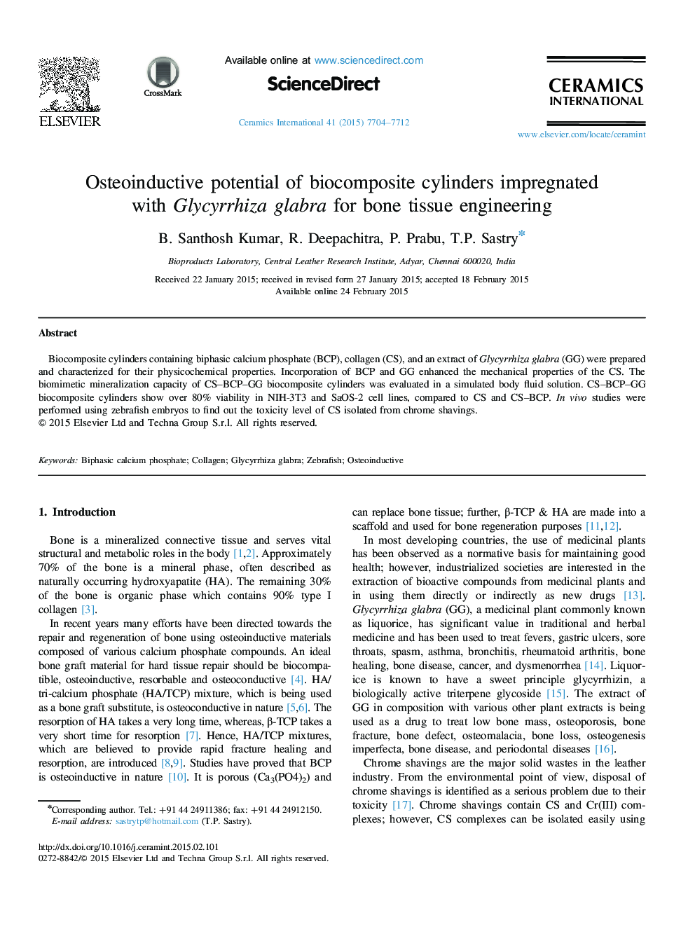 Osteoinductive potential of biocomposite cylinders impregnated with Glycyrrhiza glabra for bone tissue engineering