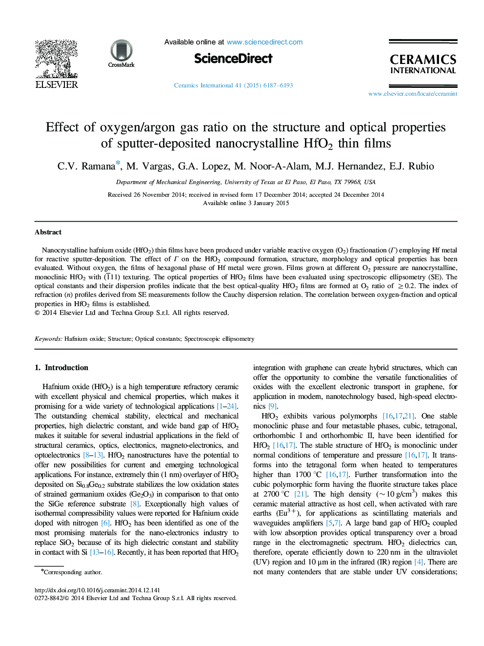 Effect of oxygen/argon gas ratio on the structure and optical properties of sputter-deposited nanocrystalline HfO2 thin films