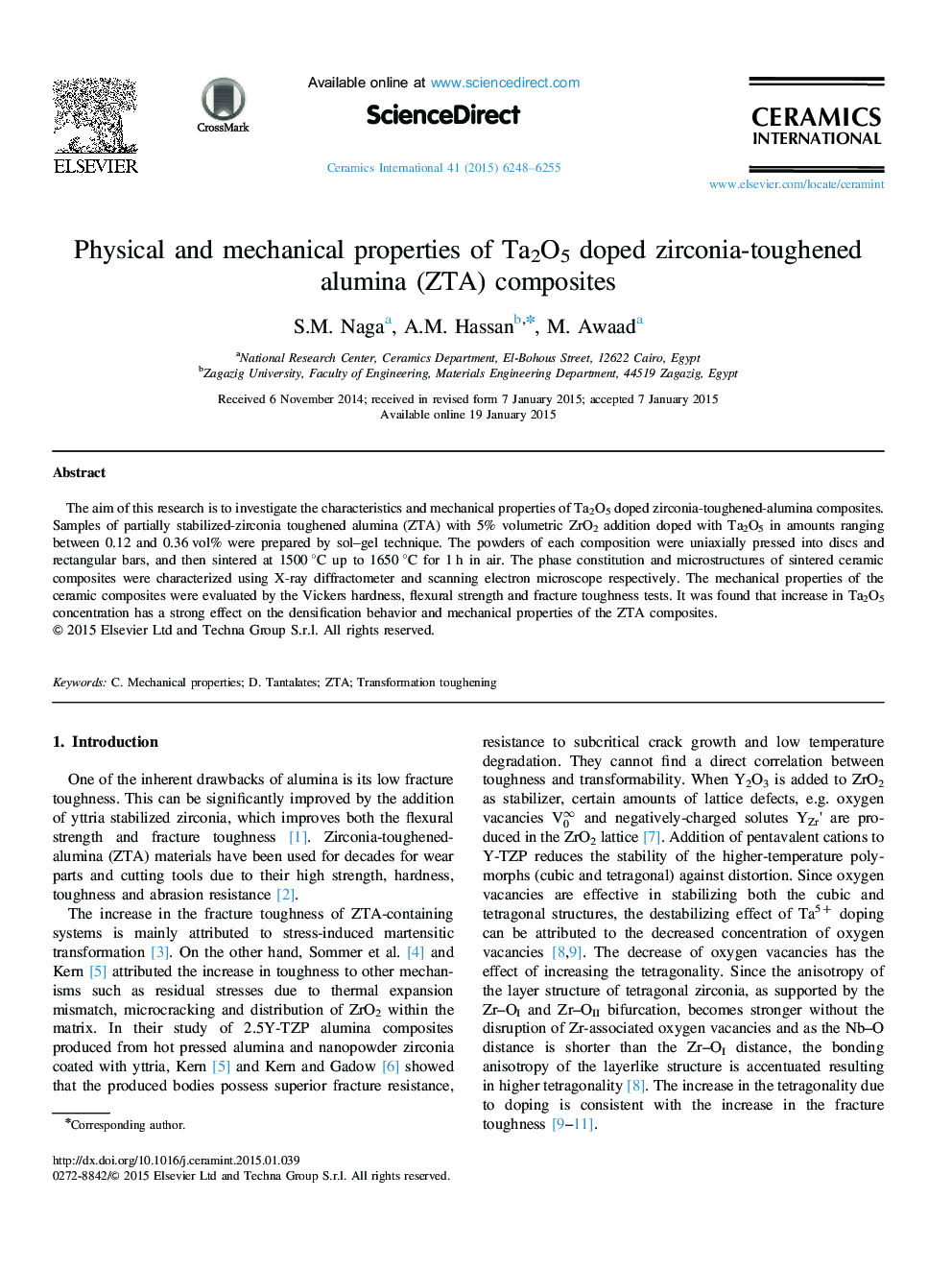 Physical and mechanical properties of Ta2O5 doped zirconia-toughened alumina (ZTA) composites