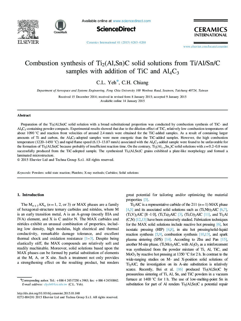 Combustion synthesis of Ti2(Al,Sn)C solid solutions from Ti/Al/Sn/C samples with addition of TiC and Al4C3