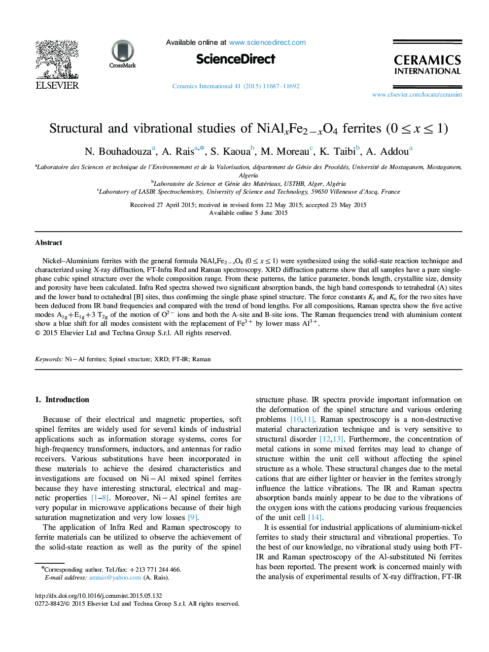 Structural and vibrational studies of NiAlxFe2−xO4 ferrites (0≤x≤1)