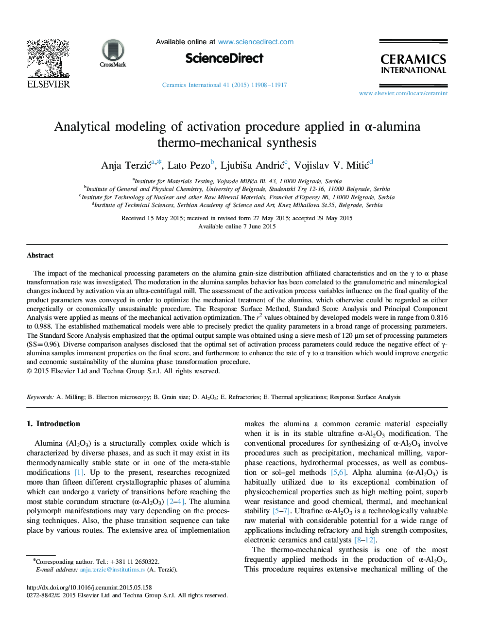 Analytical modeling of activation procedure applied in α-alumina thermo-mechanical synthesis