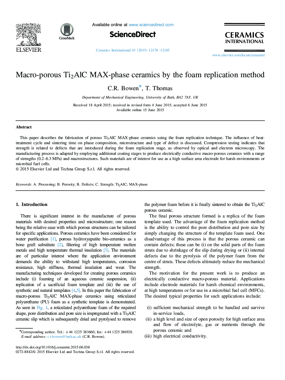 Macro-porous Ti2AlC MAX-phase ceramics by the foam replication method