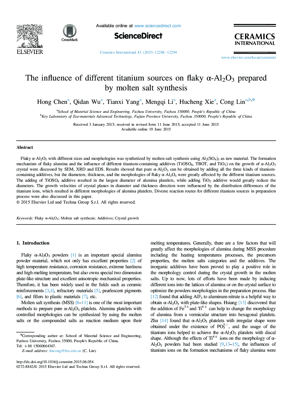 The influence of different titanium sources on flaky α-Al2O3 prepared by molten salt synthesis