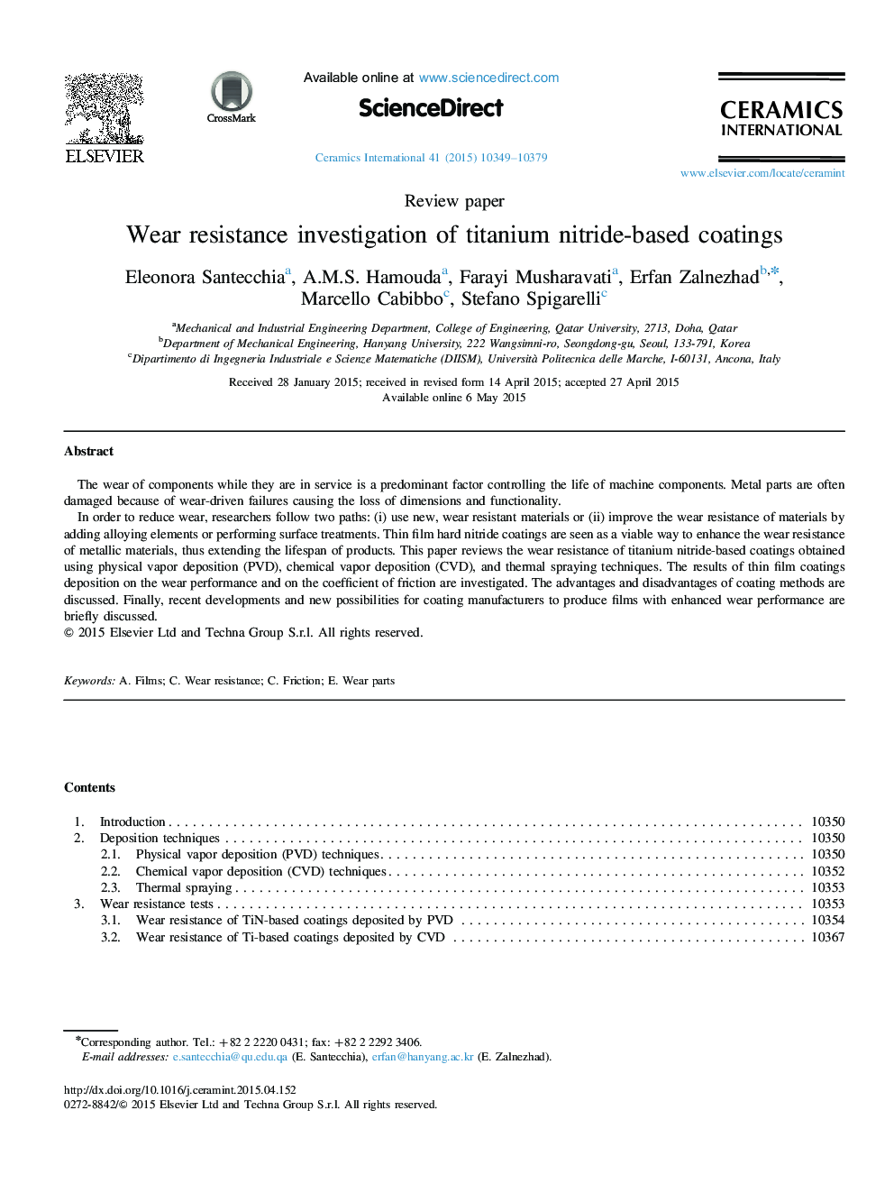 Wear resistance investigation of titanium nitride-based coatings