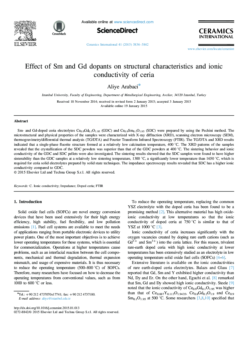 Effect of Sm and Gd dopants on structural characteristics and ionic conductivity of ceria