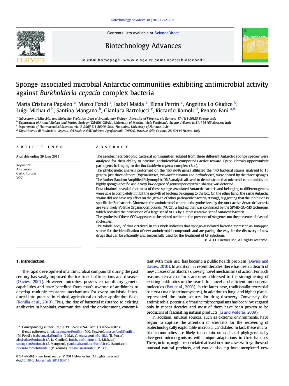 Sponge-associated microbial Antarctic communities exhibiting antimicrobial activity against Burkholderia cepacia complex bacteria