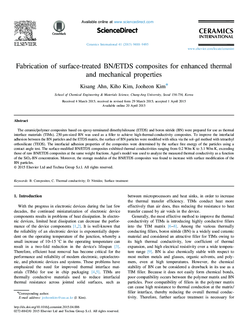 Fabrication of surface-treated BN/ETDS composites for enhanced thermal and mechanical properties