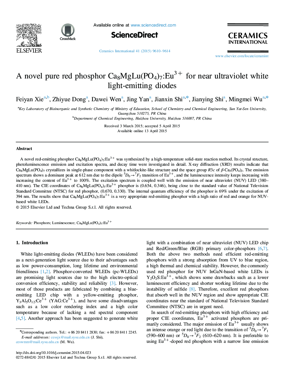 A novel pure red phosphor Ca8MgLu(PO4)7:Eu3+ for near ultraviolet white light-emitting diodes