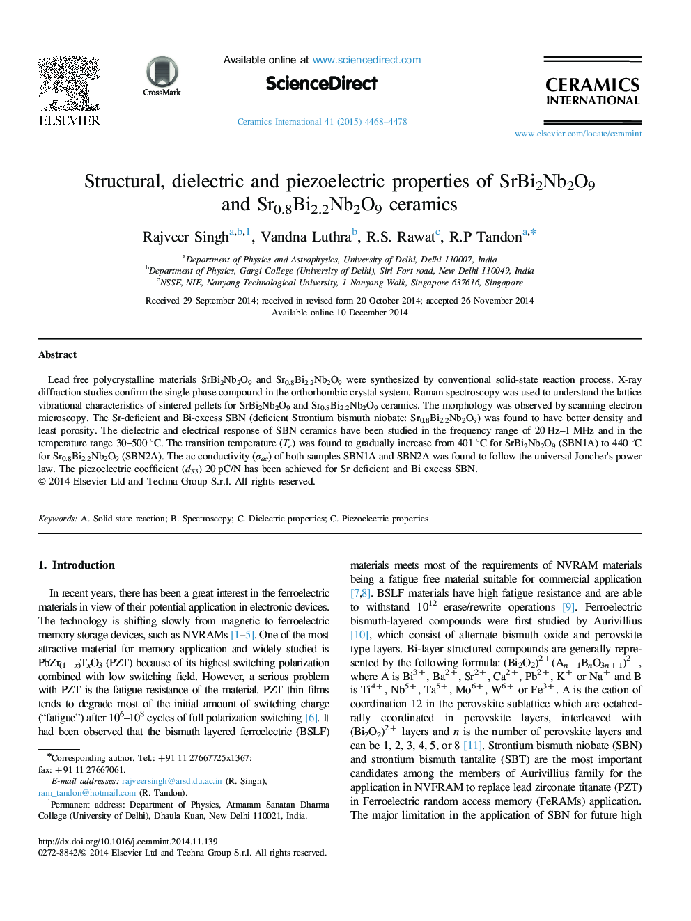 Structural, dielectric and piezoelectric properties of SrBi2Nb2O9 and Sr0.8Bi2.2Nb2O9 ceramics