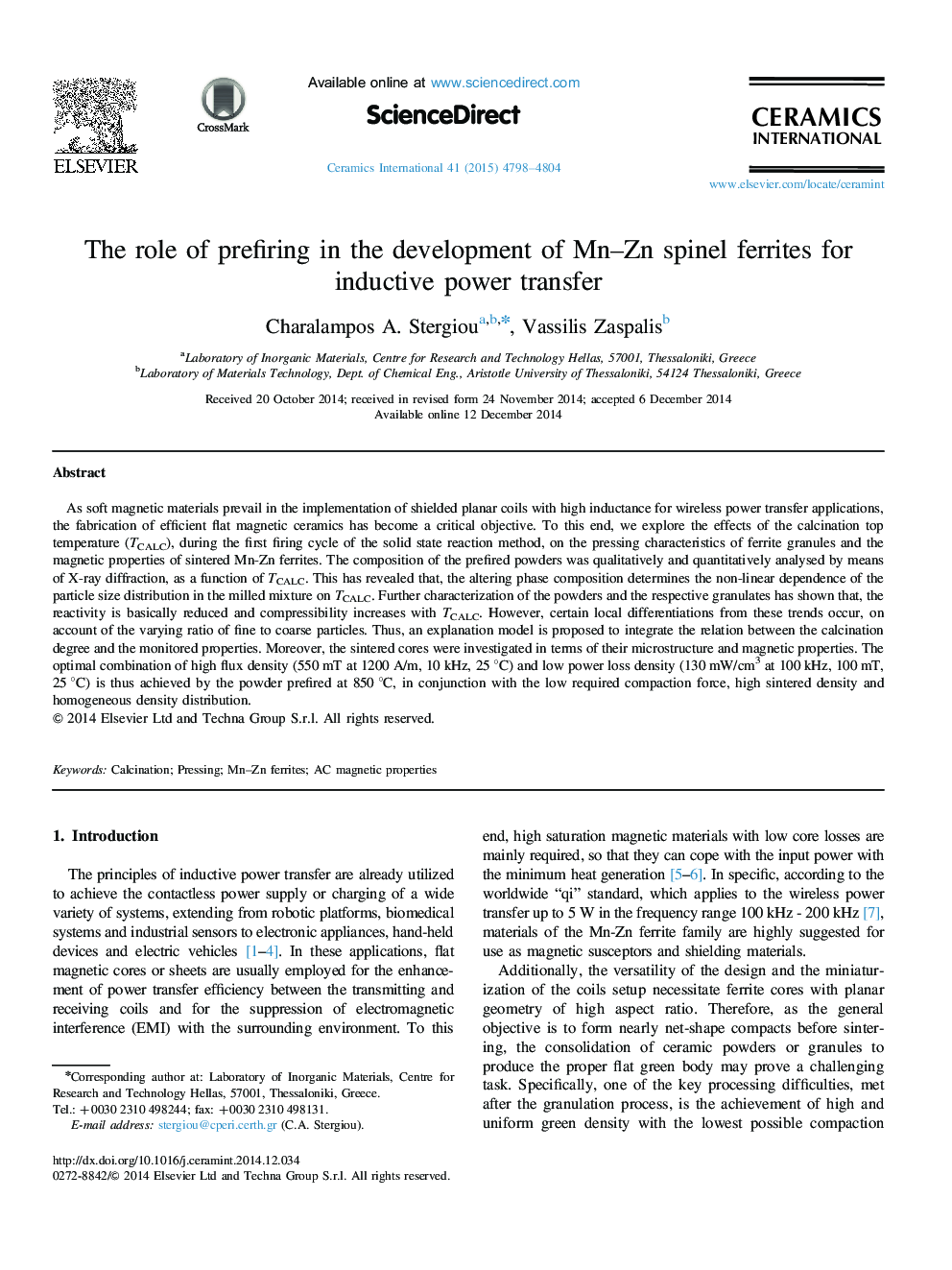 The role of prefiring in the development of Mn–Zn spinel ferrites for inductive power transfer