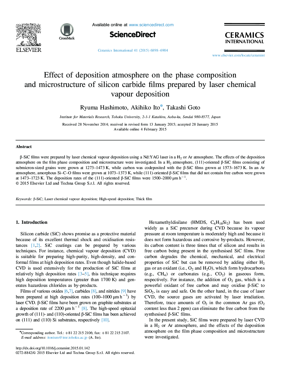 Effect of deposition atmosphere on the phase composition and microstructure of silicon carbide films prepared by laser chemical vapour deposition