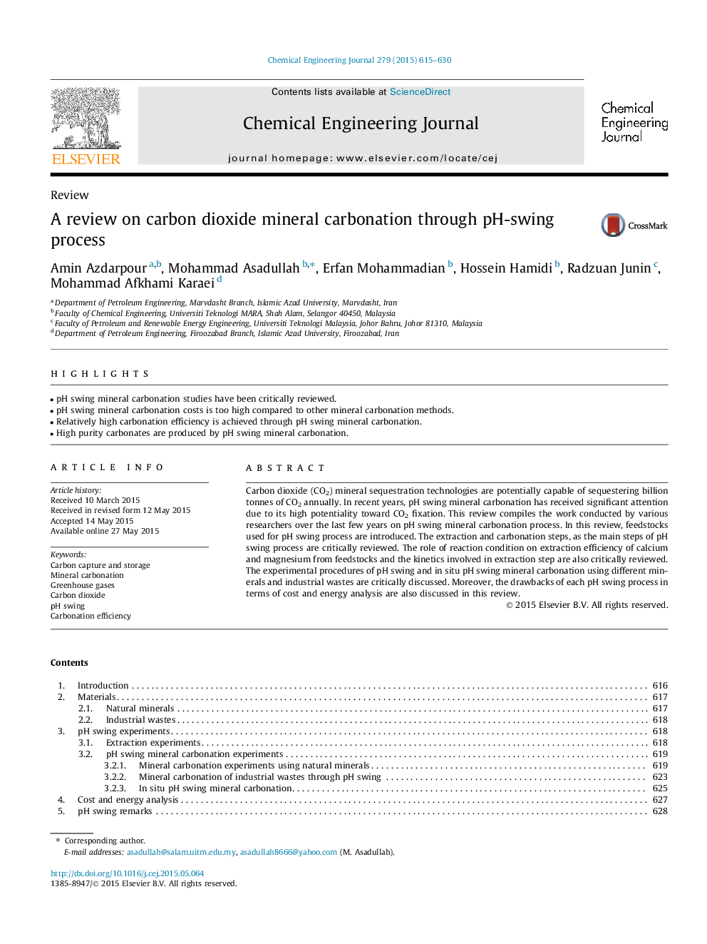 عکس صفحه اول مقاله: A review on carbon dioxide mineral carbonation through pH-swing process A review on carbon dioxide mineral carbonation through pH-swing process