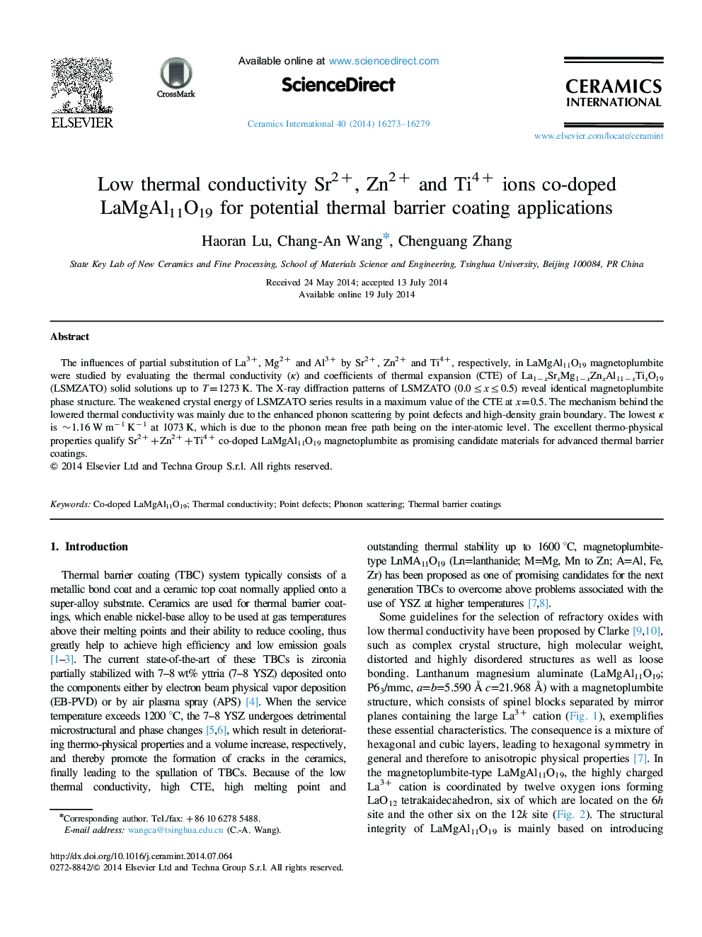 Low thermal conductivity Sr2+, Zn2+ and Ti4+ ions co-doped LaMgAl11O19 for potential thermal barrier coating applications