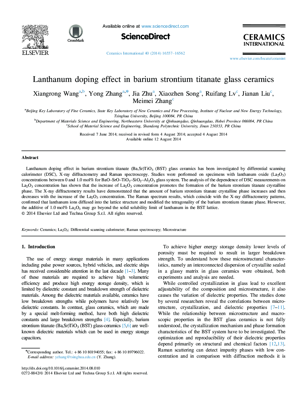 Lanthanum doping effect in barium strontium titanate glass ceramics