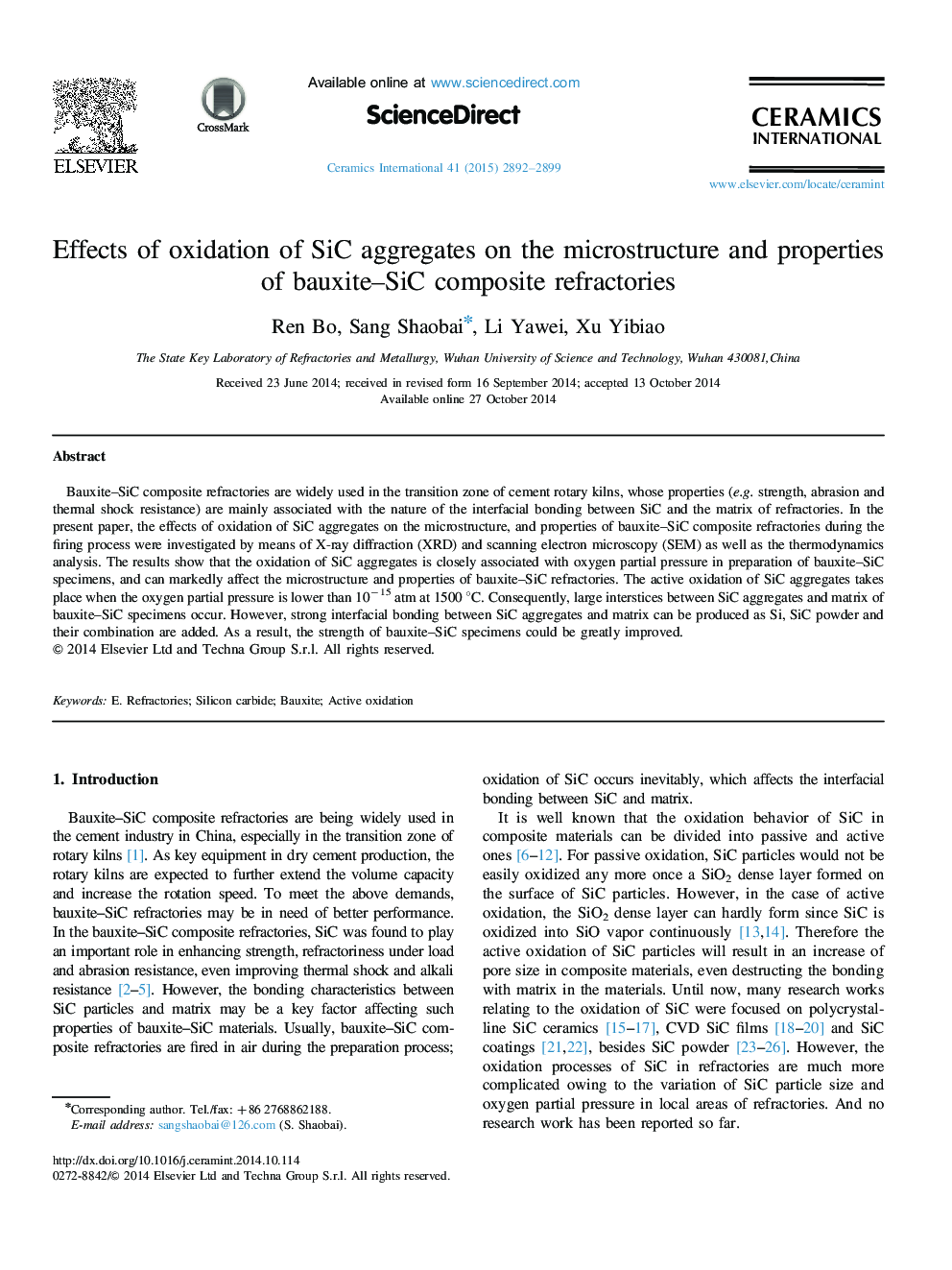 Effects of oxidation of SiC aggregates on the microstructure and properties of bauxite–SiC composite refractories