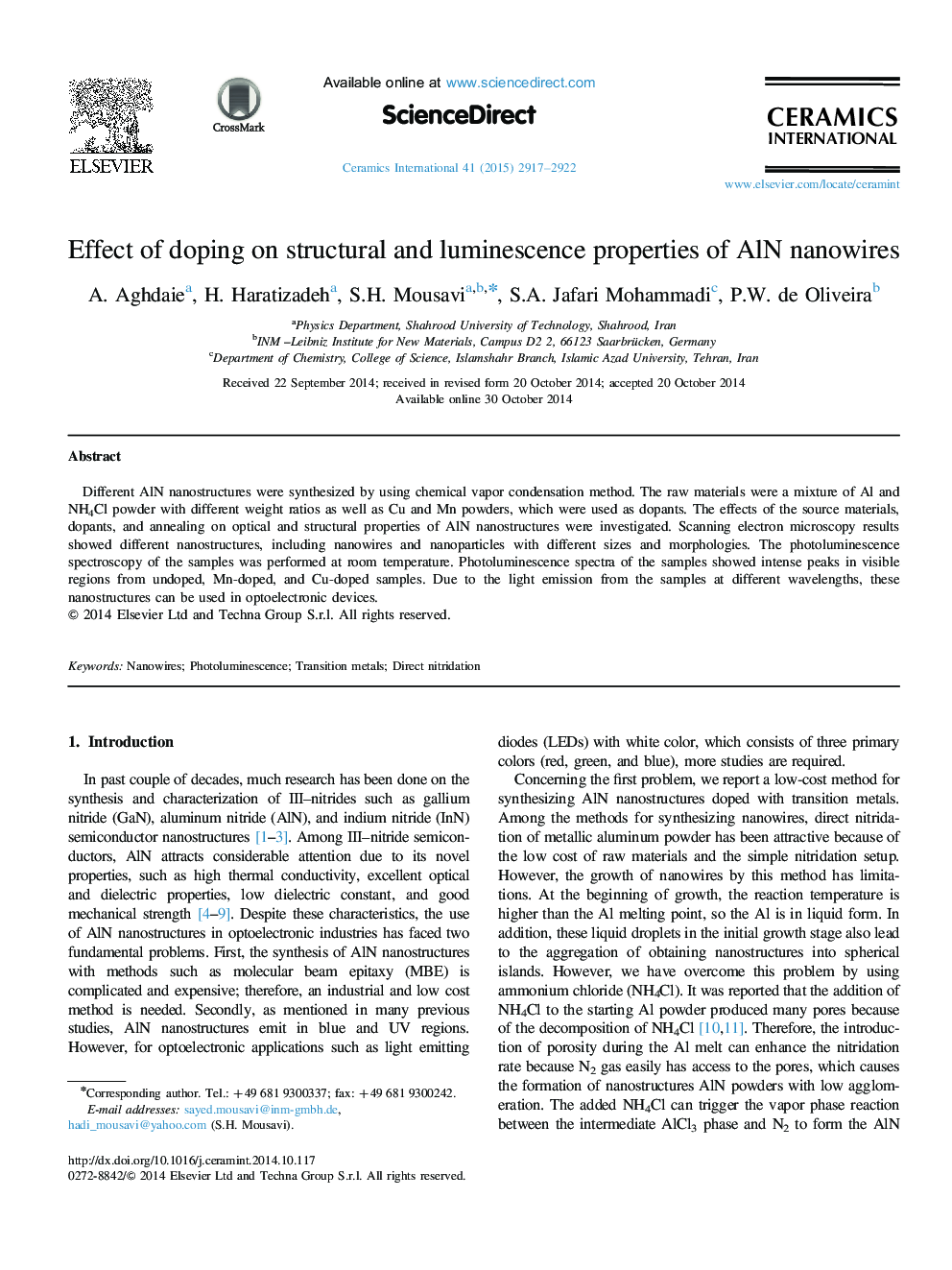 Effect of doping on structural and luminescence properties of AlN nanowires