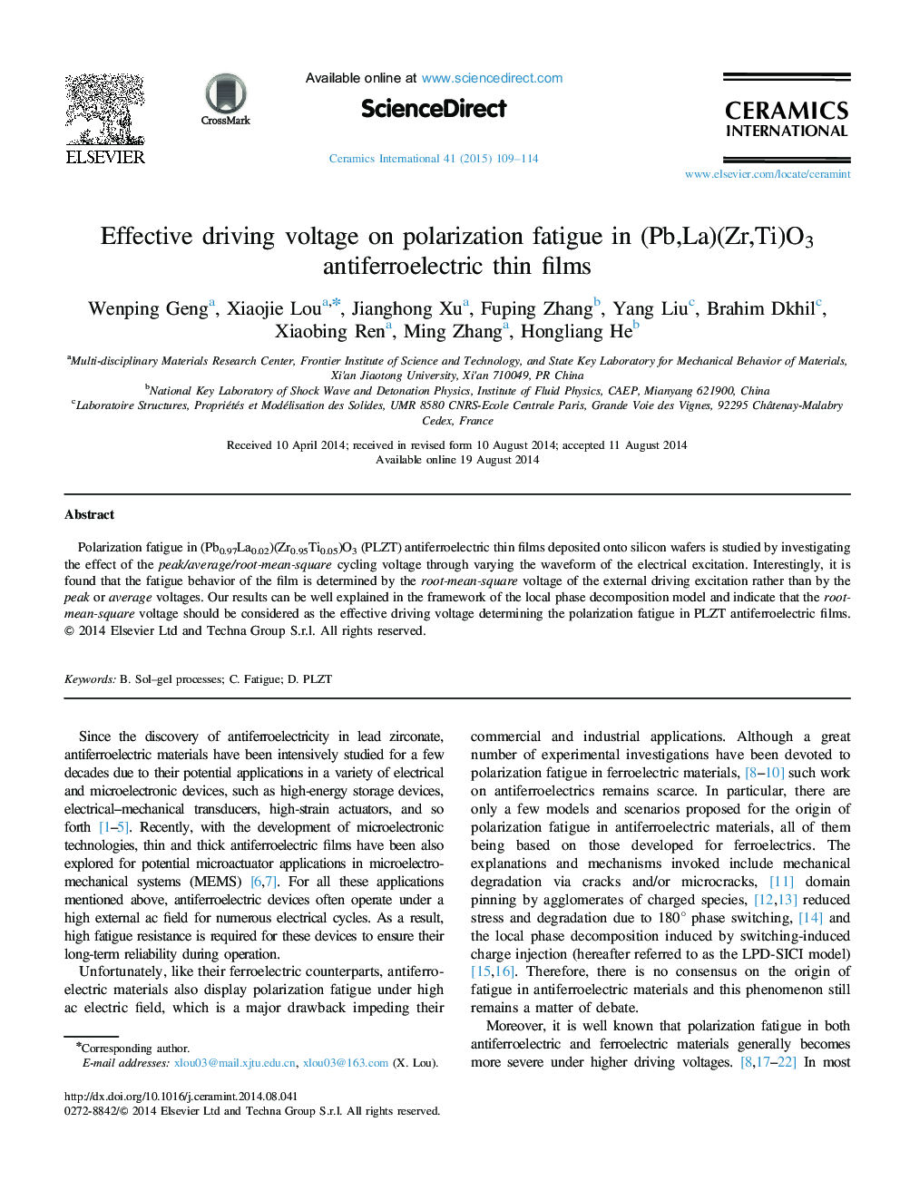 Effective driving voltage on polarization fatigue in (Pb,La)(Zr,Ti)O3 antiferroelectric thin films