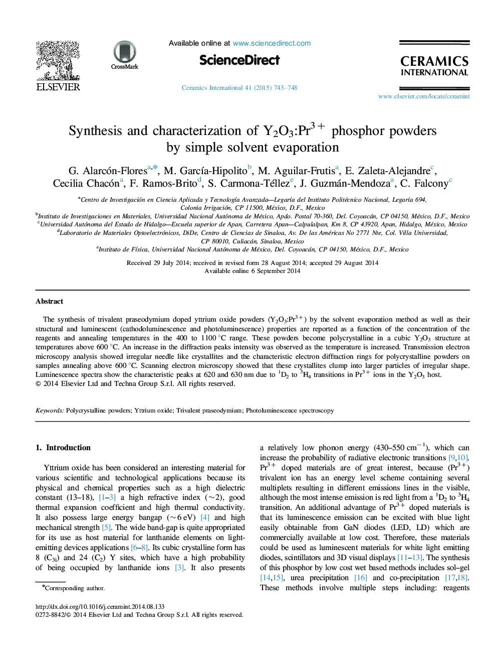 Synthesis and characterization of Y2O3:Pr3+ phosphor powders by simple solvent evaporation