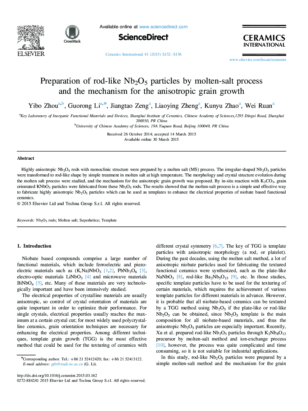 Preparation of rod-like Nb2O5 particles by molten-salt process and the mechanism for the anisotropic grain growth