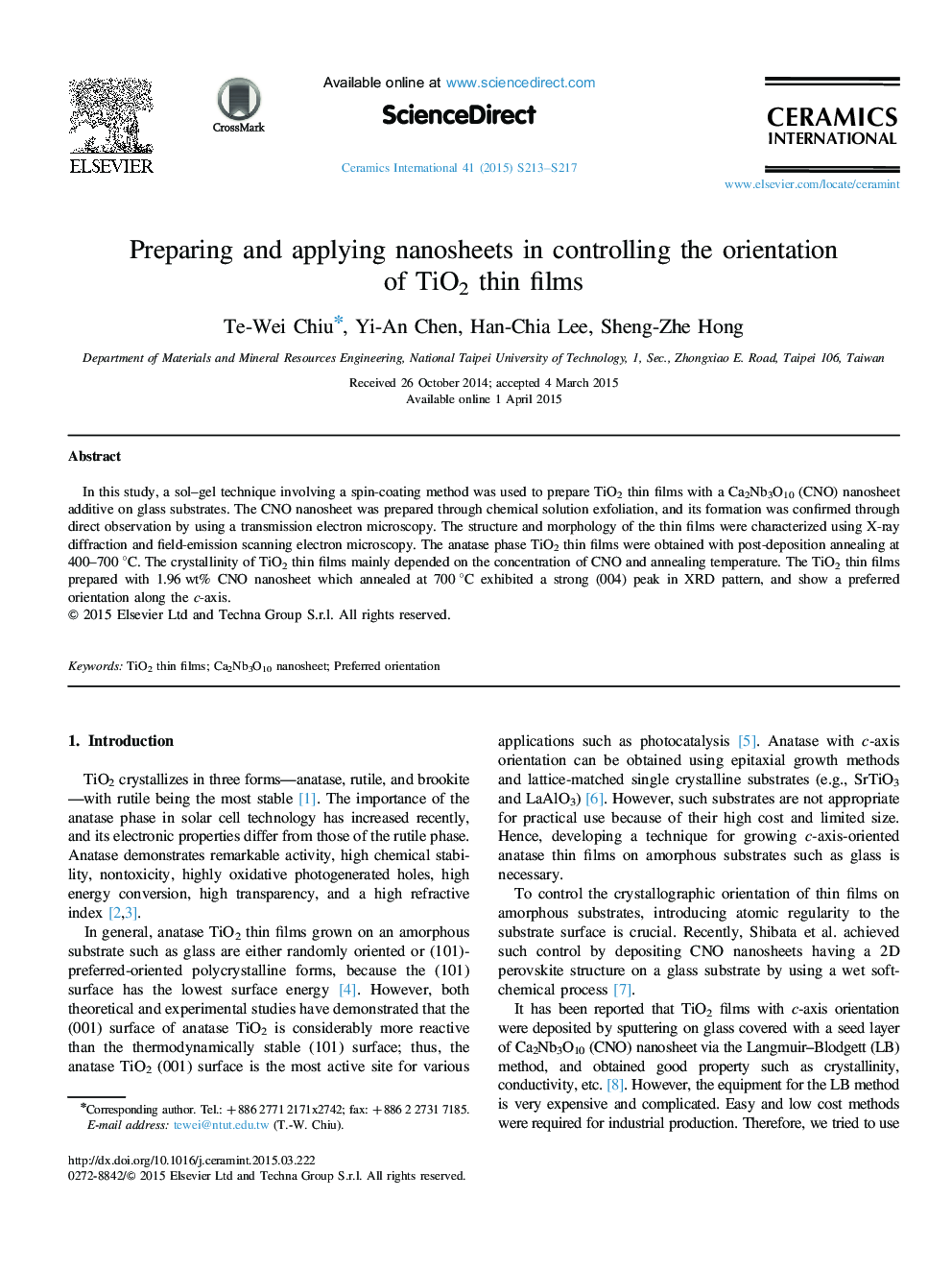 Preparing and applying nanosheets in controlling the orientation of TiO2 thin films