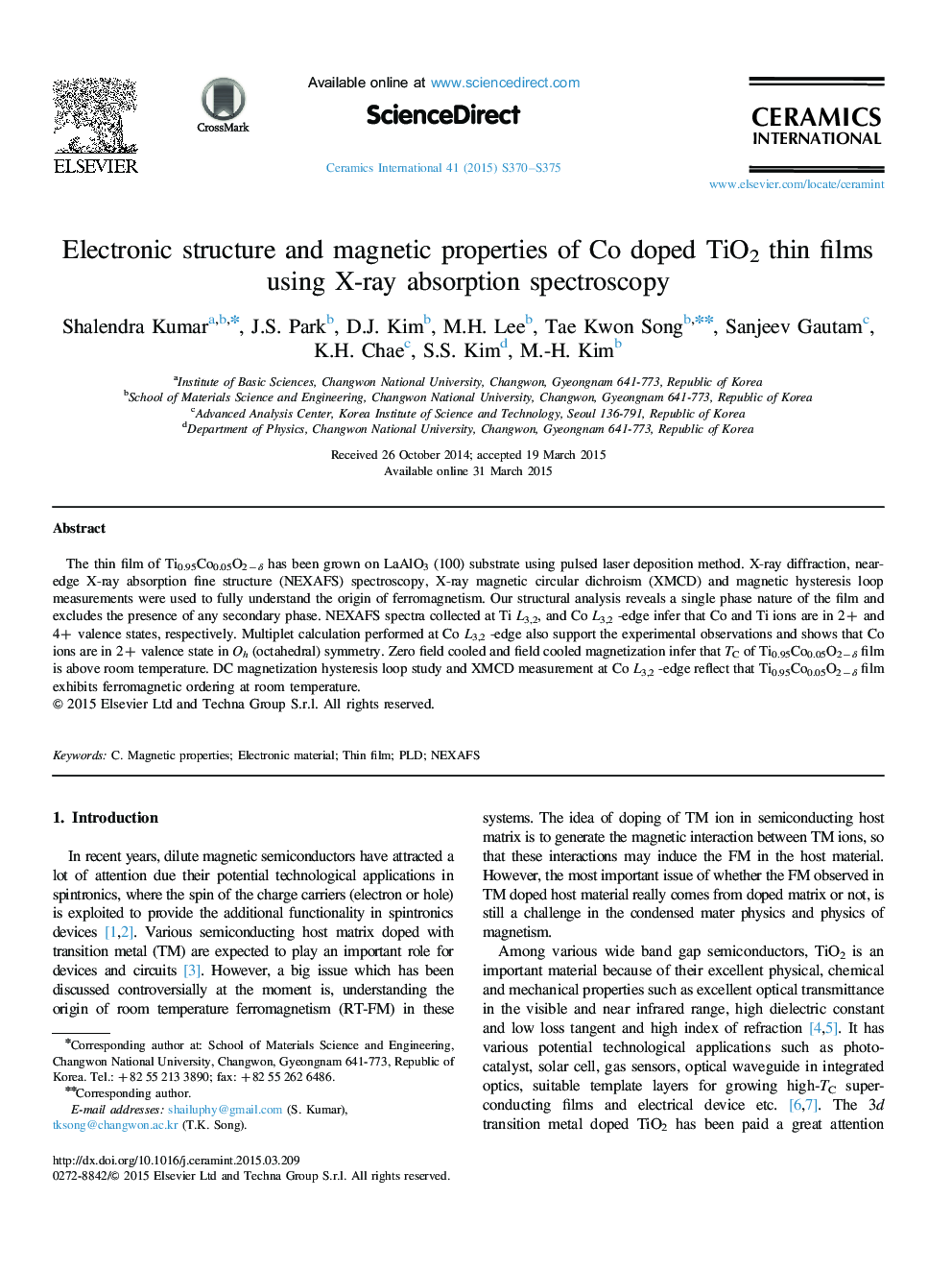 Electronic structure and magnetic properties of Co doped TiO2 thin films using X-ray absorption spectroscopy