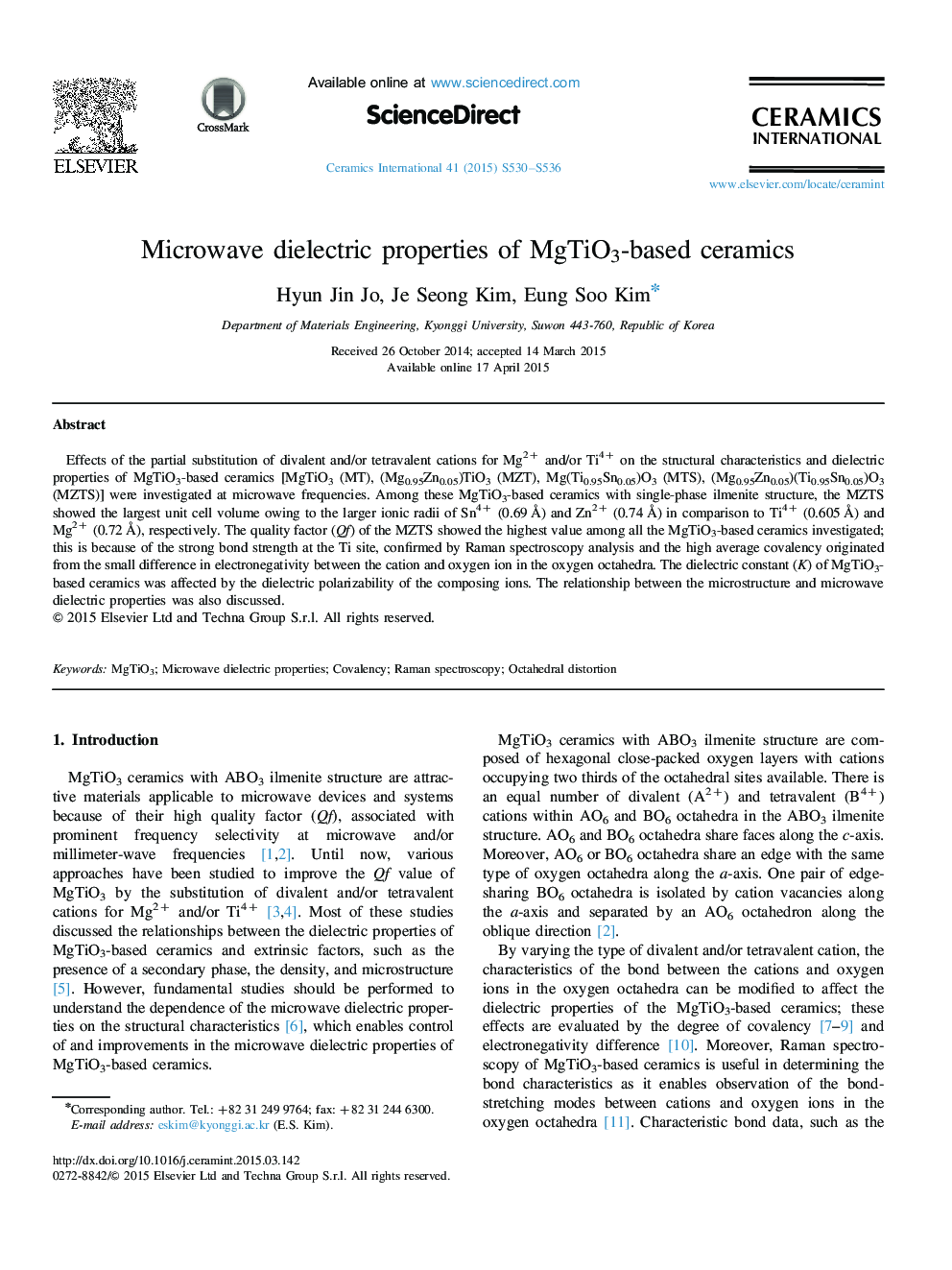 Microwave dielectric properties of MgTiO3-based ceramics