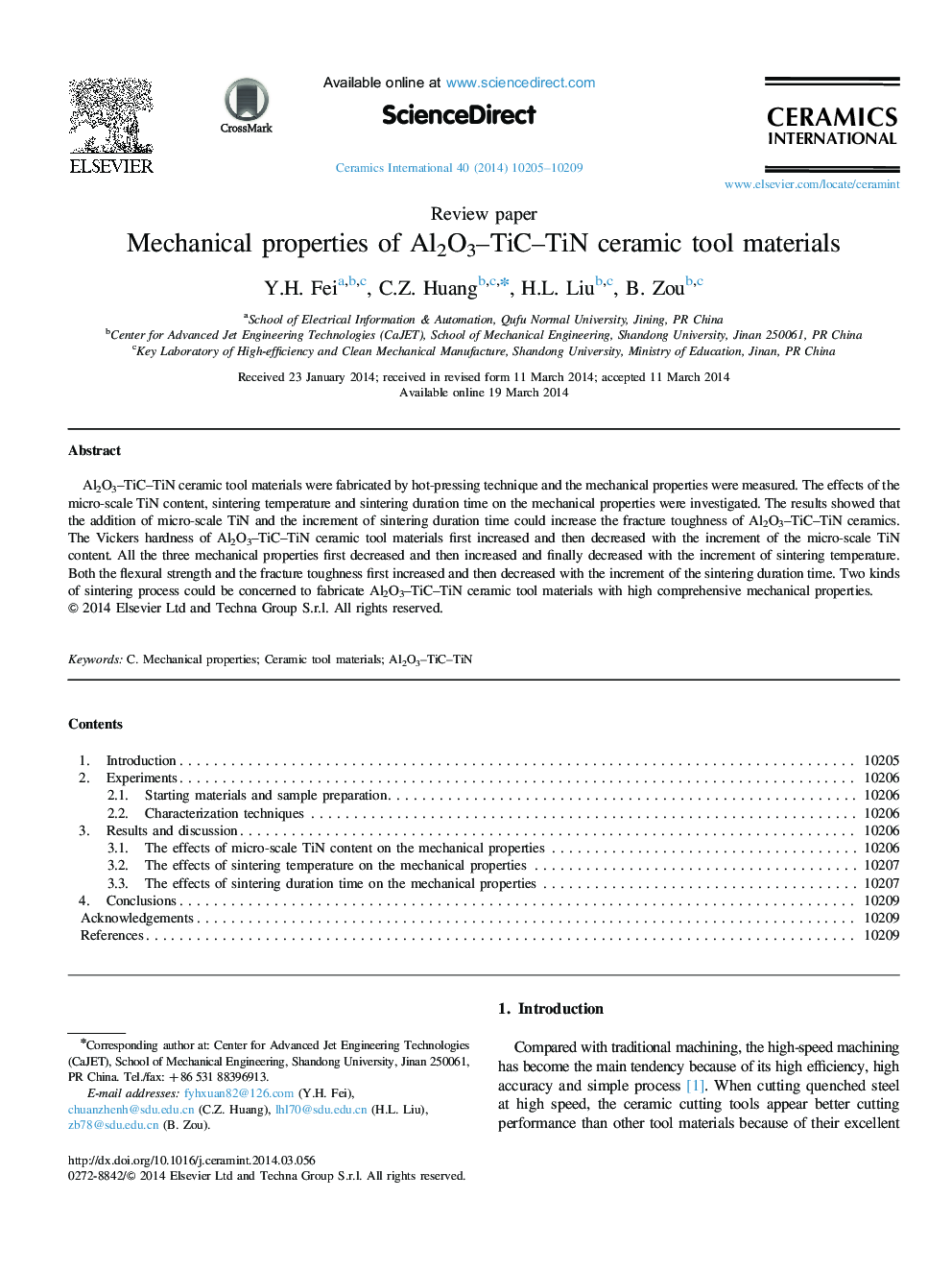 Mechanical properties of Al2O3–TiC–TiN ceramic tool materials