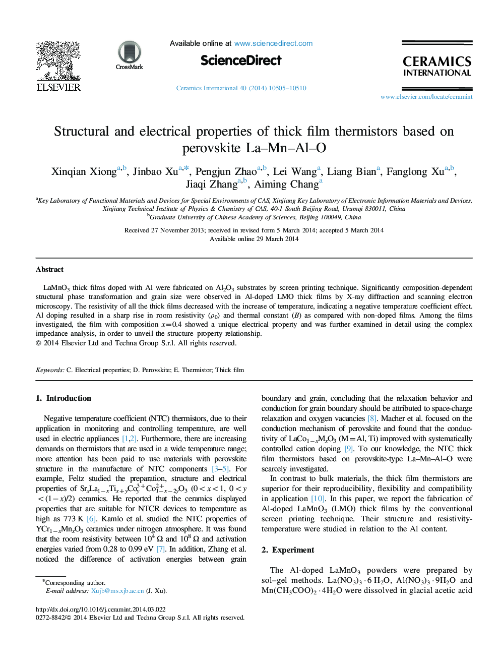 Structural and electrical properties of thick film thermistors based on perovskite La–Mn–Al–O