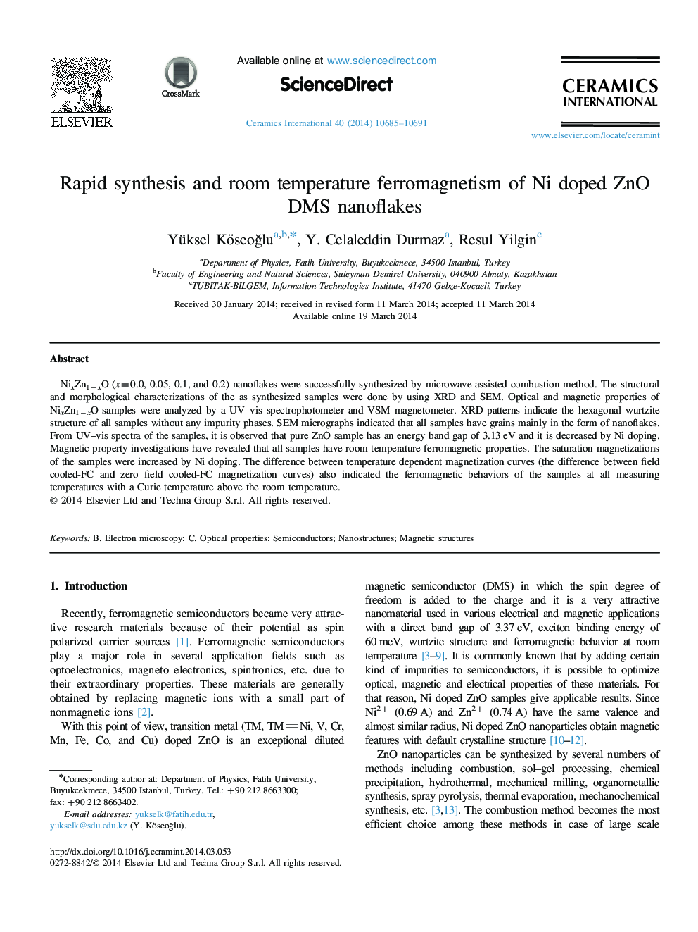 Rapid synthesis and room temperature ferromagnetism of Ni doped ZnO DMS nanoflakes