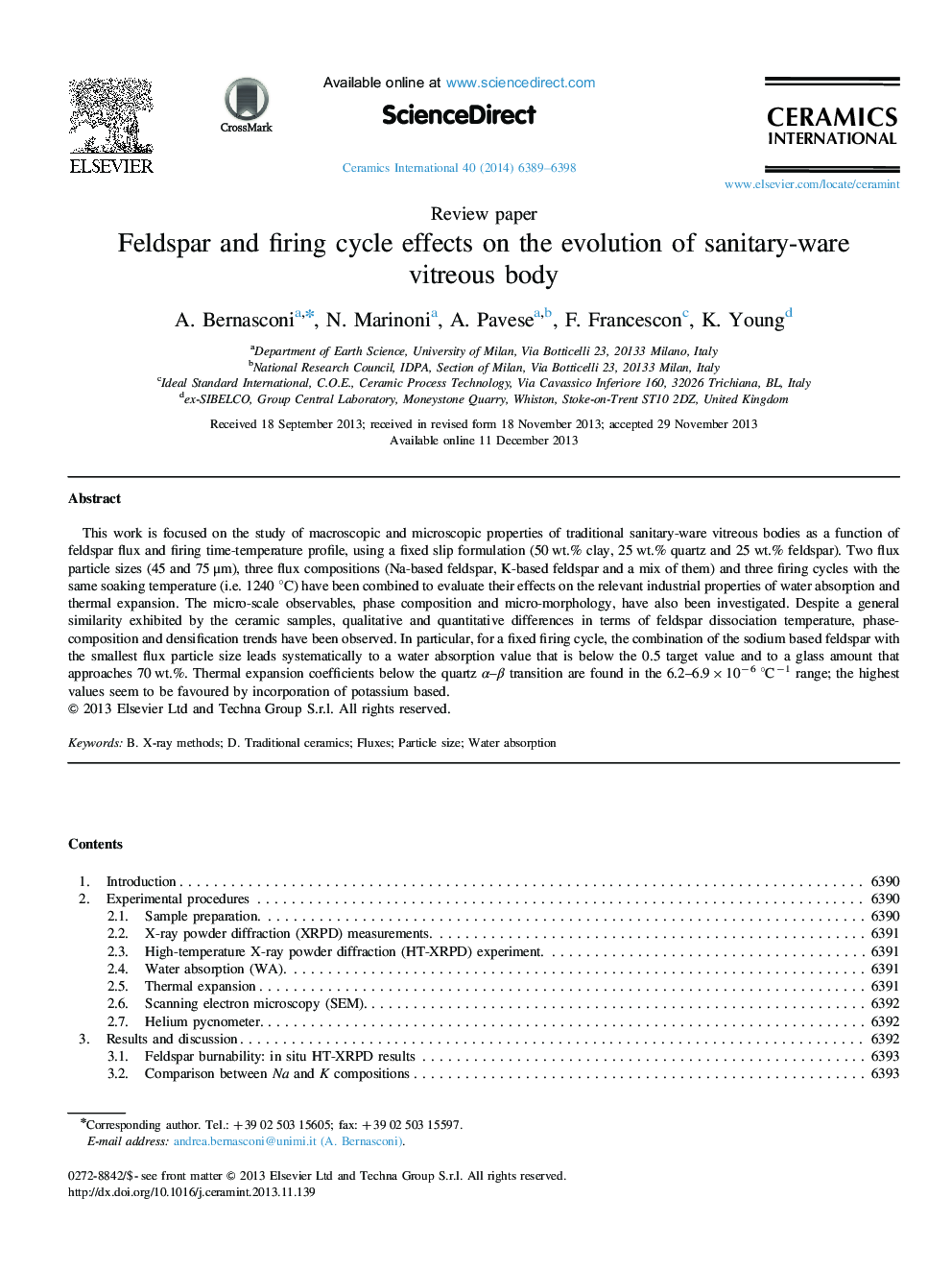 Feldspar and firing cycle effects on the evolution of sanitary-ware vitreous body